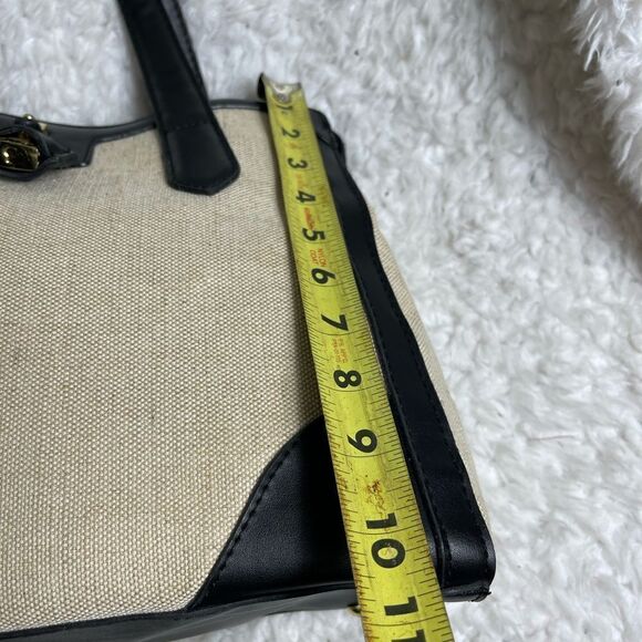 London Fog Beige Canvas shoulder bag with black faux leather straps & trims - Picture 8 of 14